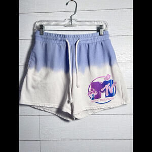 MTV Womens Medium Shorts Mushroom White Tie Dye Comfort Stretch Soft Sweat Music